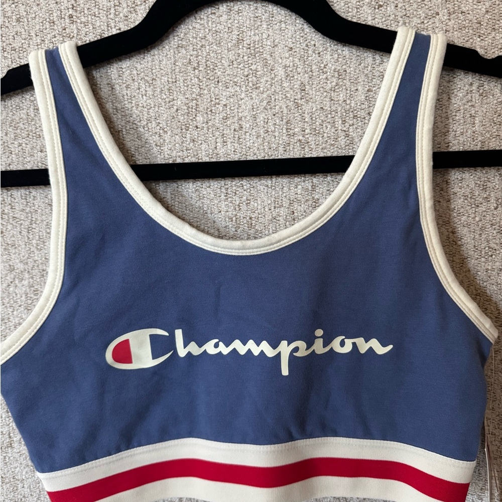 Champion Blue Tank Top bra with Red and White Stripes size Small, NWT